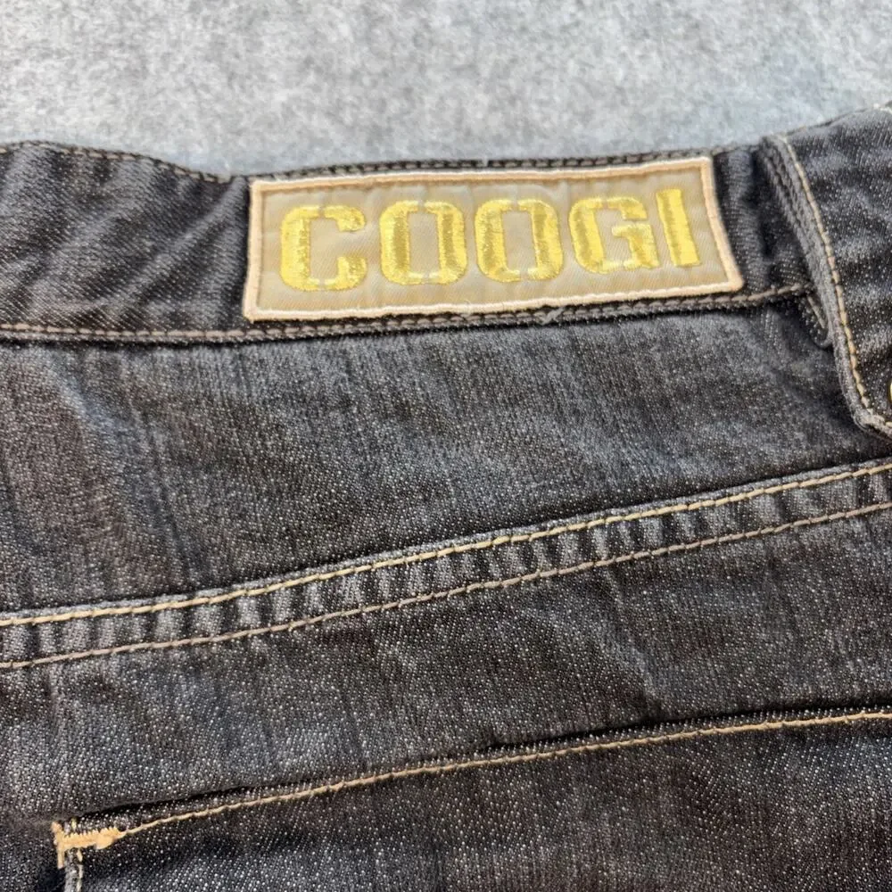 Coogi Jeans Mens 42x35 Black Denim Gold Studded Flap Pockets Patch Embroidered